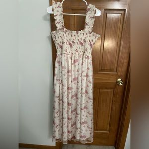White floral shimmer Alter’d State maxi dress, size M.